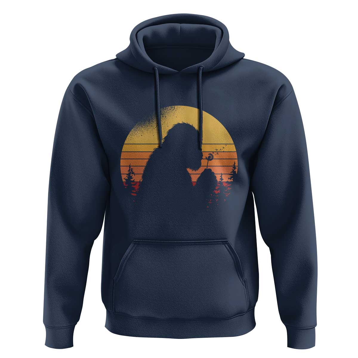 Bigfoot Blowing Dandelion Hoodie Retro Sunset Forest
