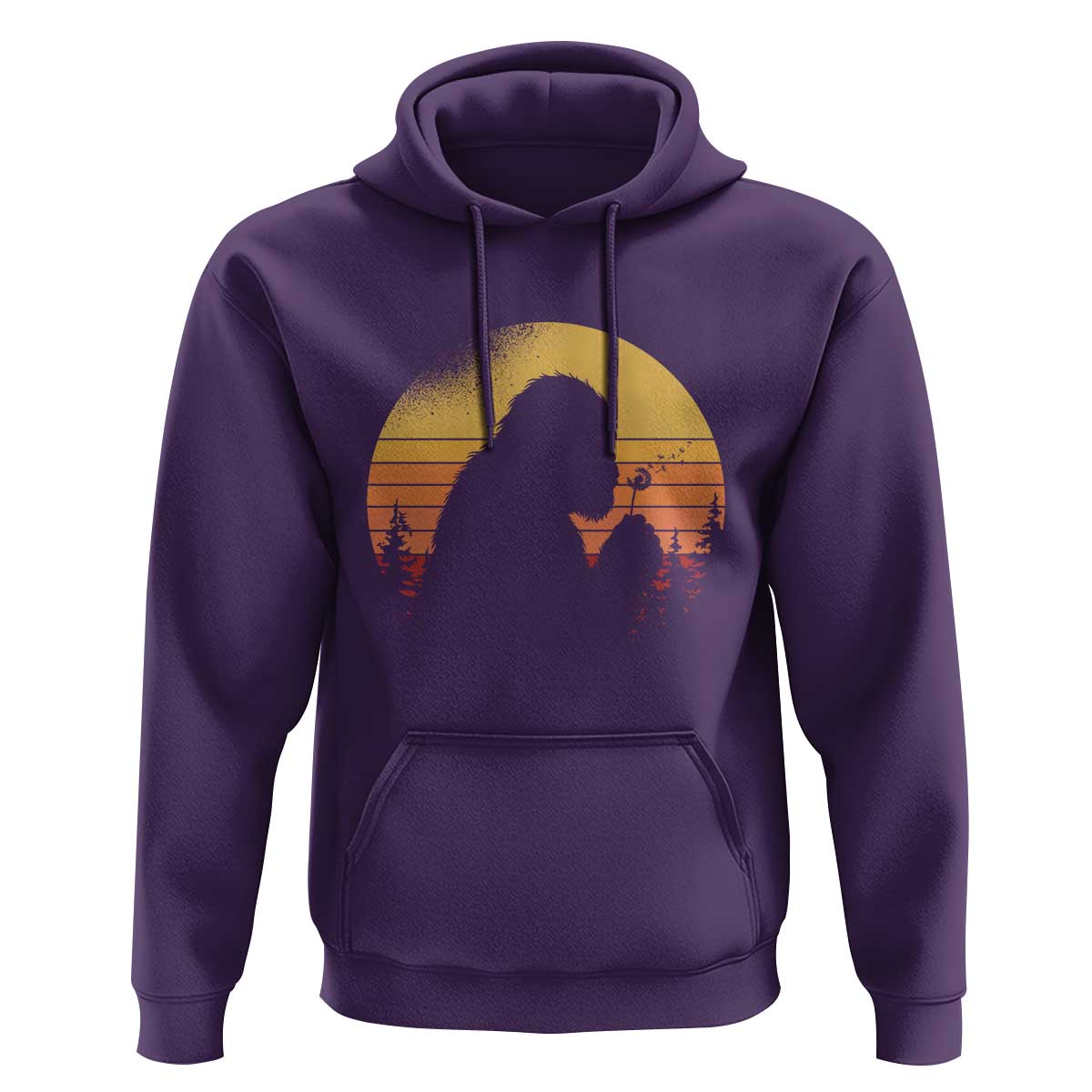 Bigfoot Blowing Dandelion Hoodie Retro Sunset Forest