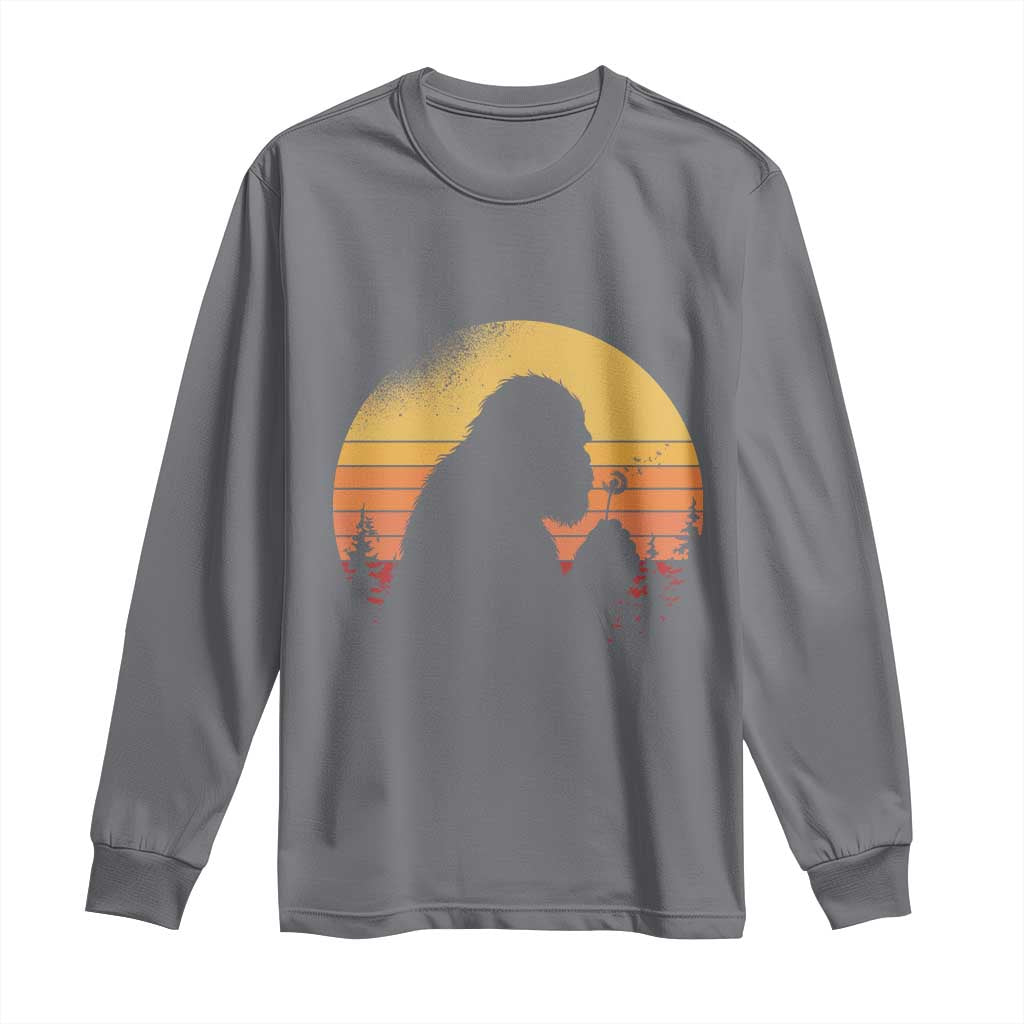 Bigfoot Blowing Dandelion Long Sleeve Shirt Retro Sunset Forest
