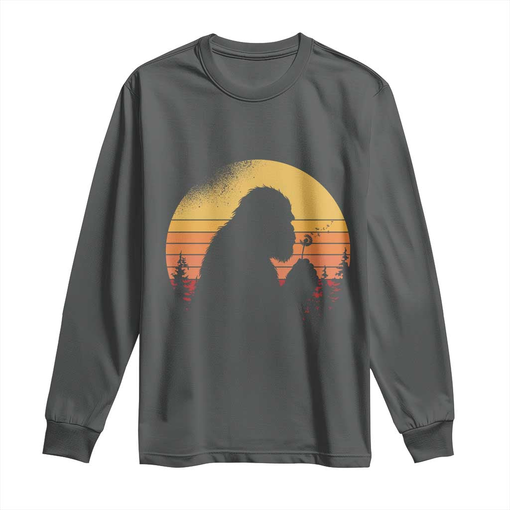Bigfoot Blowing Dandelion Long Sleeve Shirt Retro Sunset Forest
