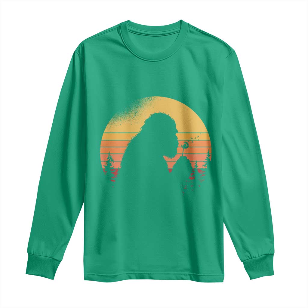 Bigfoot Blowing Dandelion Long Sleeve Shirt Retro Sunset Forest