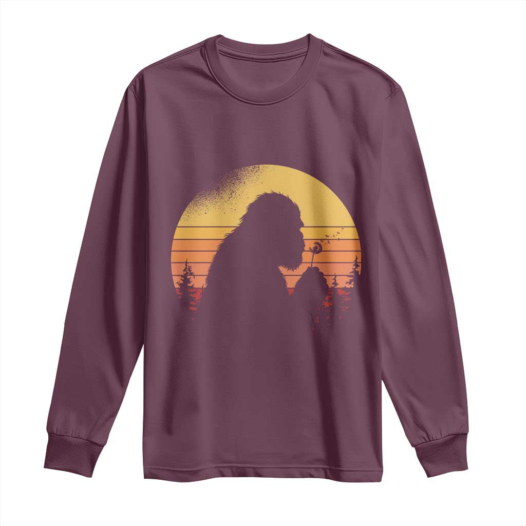 Bigfoot Blowing Dandelion Long Sleeve Shirt Retro Sunset Forest