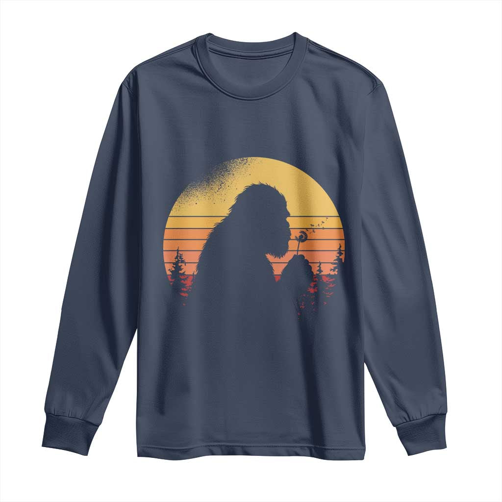 Bigfoot Blowing Dandelion Long Sleeve Shirt Retro Sunset Forest