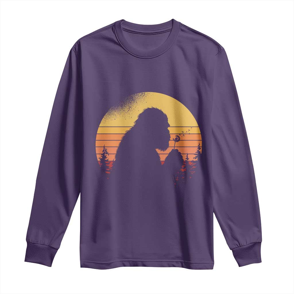 Bigfoot Blowing Dandelion Long Sleeve Shirt Retro Sunset Forest