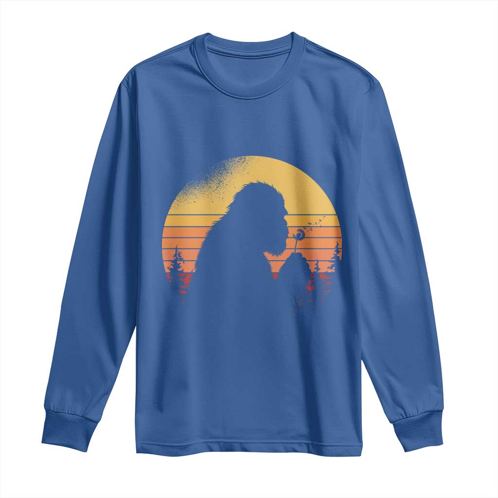 Bigfoot Blowing Dandelion Long Sleeve Shirt Retro Sunset Forest