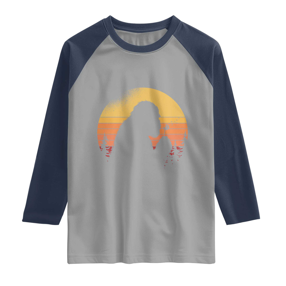 Bigfoot Blowing Dandelion Raglan Shirt Retro Sunset Forest