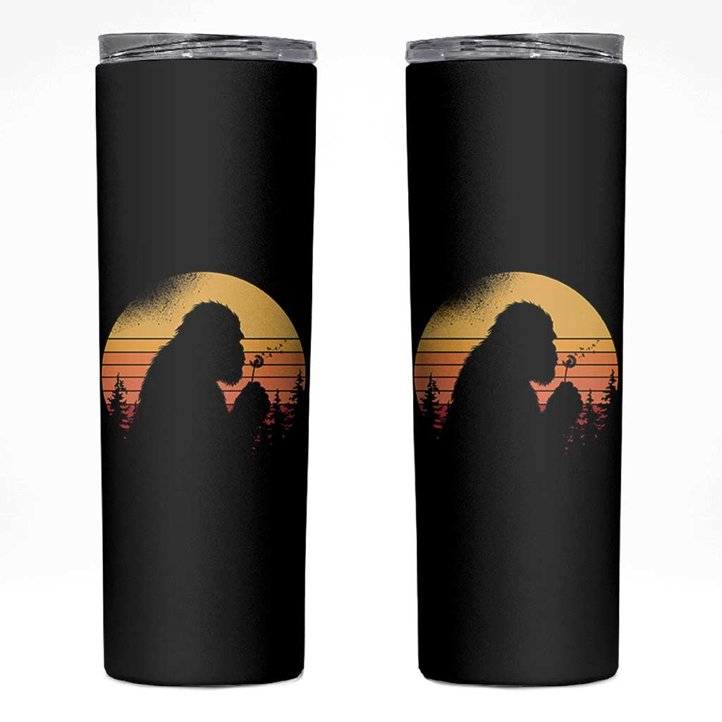 Bigfoot Blowing Dandelion Skinny Tumbler Retro Sunset Forest