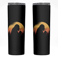 Bigfoot Blowing Dandelion Skinny Tumbler Retro Sunset Forest