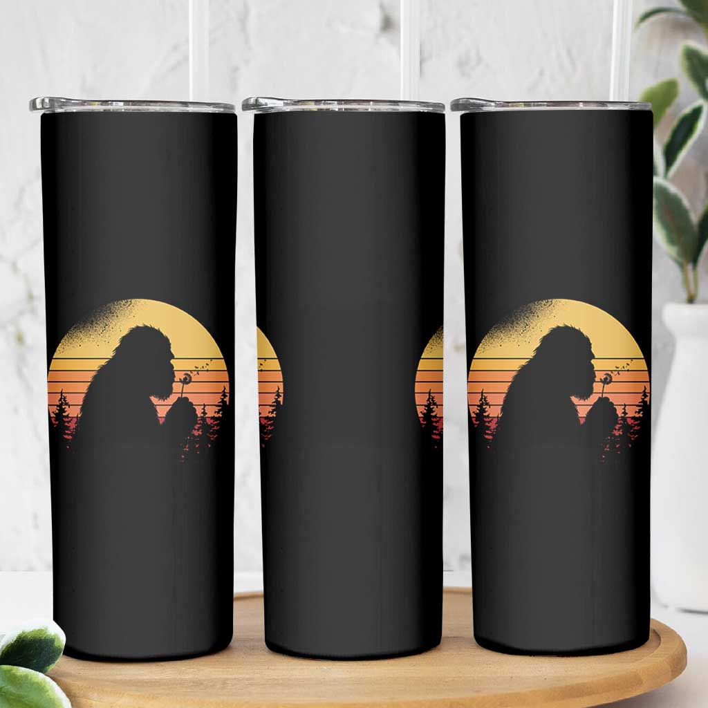 Bigfoot Blowing Dandelion Skinny Tumbler Retro Sunset Forest