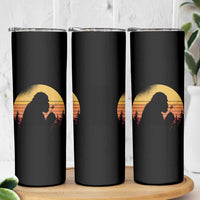 Bigfoot Blowing Dandelion Skinny Tumbler Retro Sunset Forest