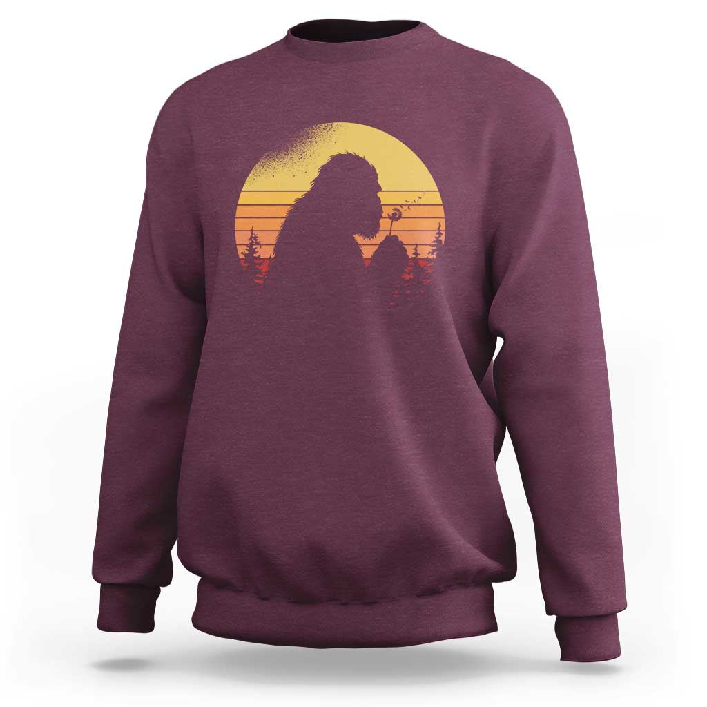 Bigfoot Blowing Dandelion Sweatshirt Retro Sunset Forest