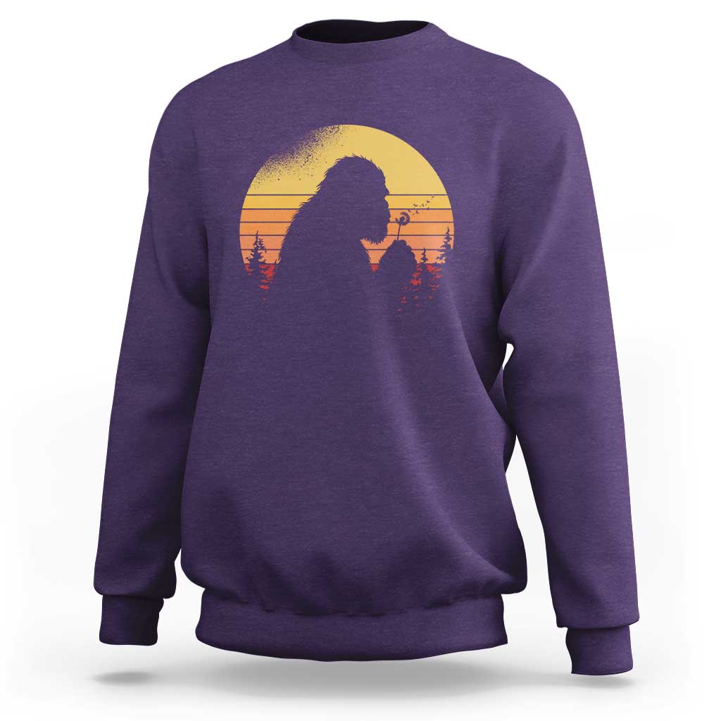 Bigfoot Blowing Dandelion Sweatshirt Retro Sunset Forest