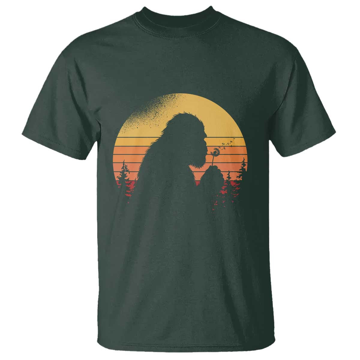 Bigfoot Blowing Dandelion T Shirt Retro Sunset Forest