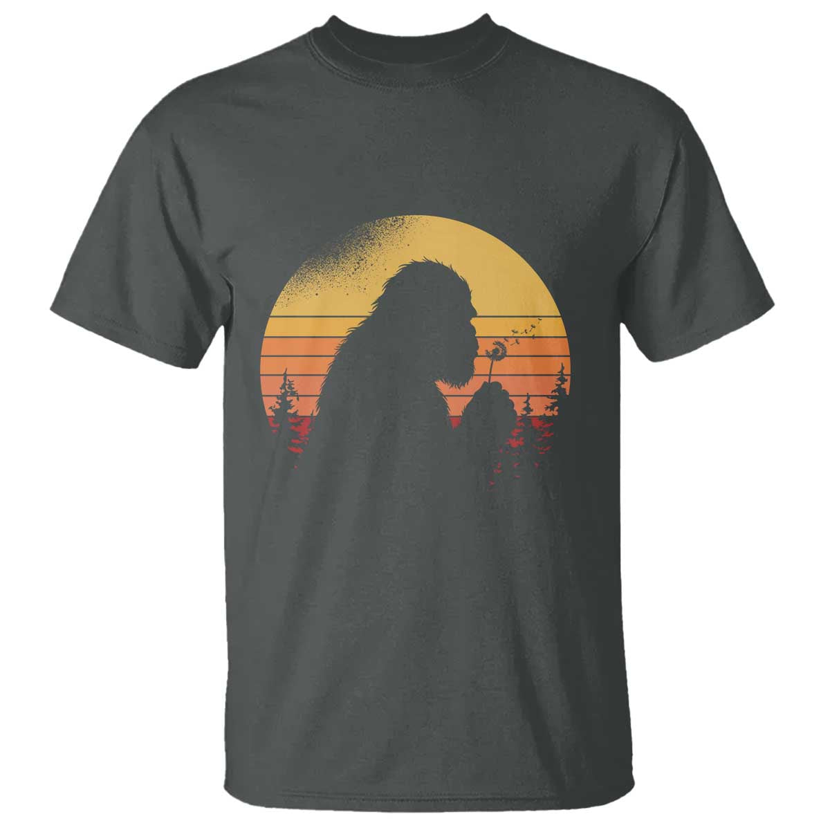 Bigfoot Blowing Dandelion T Shirt Retro Sunset Forest