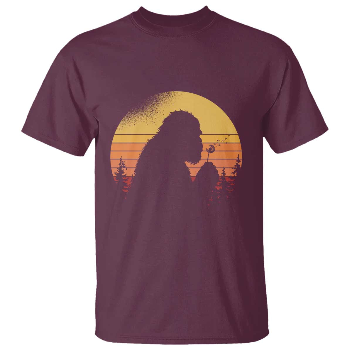 Bigfoot Blowing Dandelion T Shirt Retro Sunset Forest