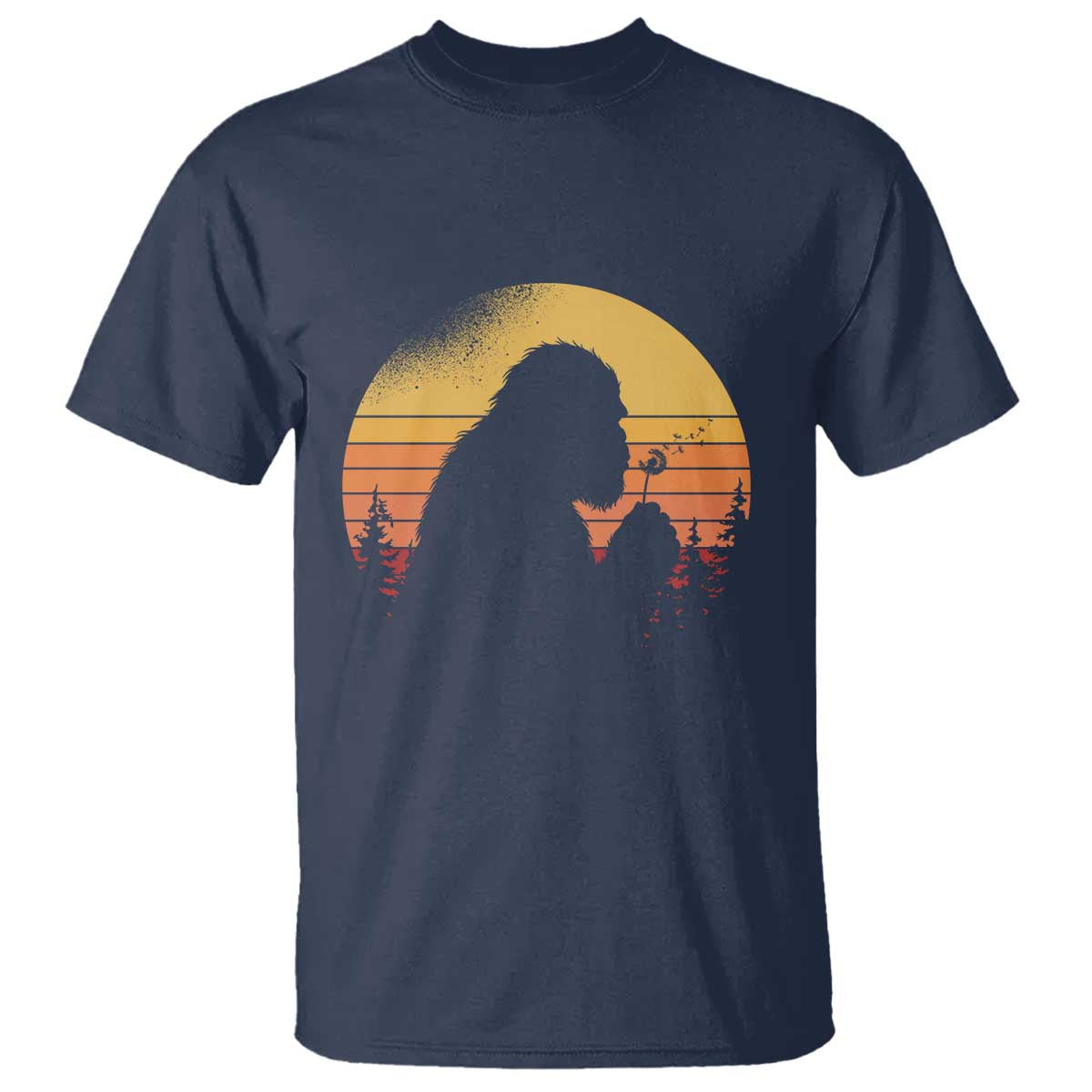 Bigfoot Blowing Dandelion T Shirt Retro Sunset Forest