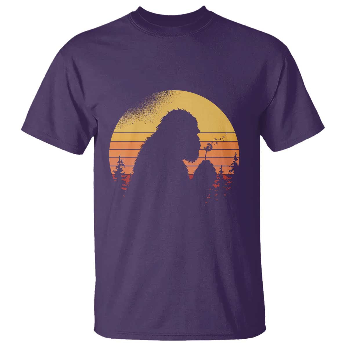 Bigfoot Blowing Dandelion T Shirt Retro Sunset Forest