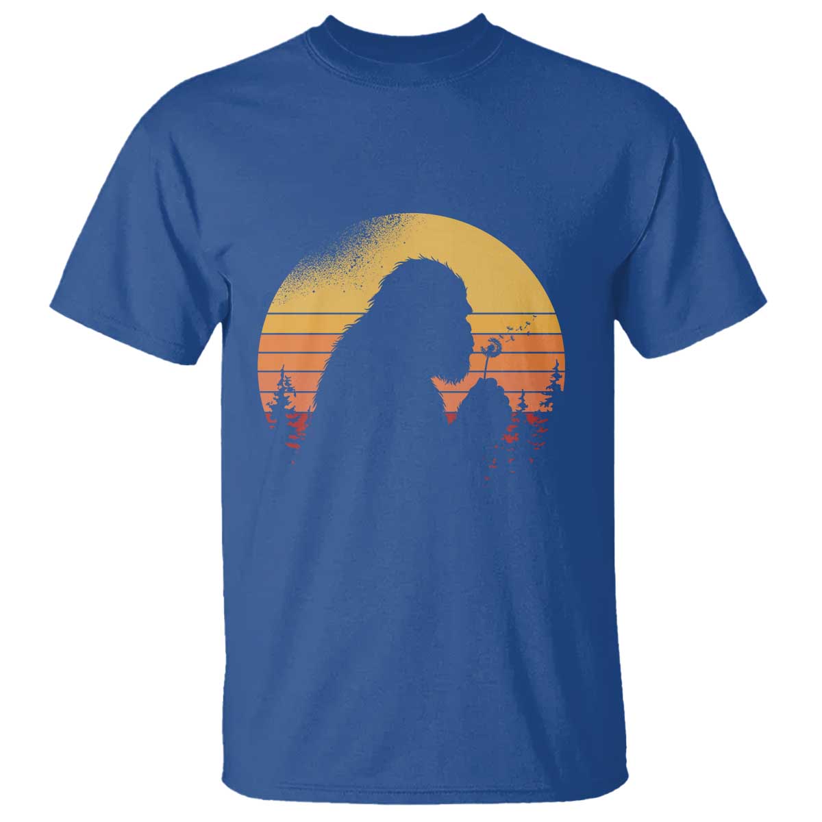 Bigfoot Blowing Dandelion T Shirt Retro Sunset Forest