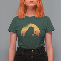 Bigfoot Blowing Dandelion T Shirt For Women Retro Sunset Forest