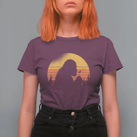 Bigfoot Blowing Dandelion T Shirt For Women Retro Sunset Forest