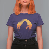 Bigfoot Blowing Dandelion T Shirt For Women Retro Sunset Forest
