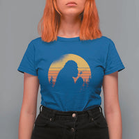 Bigfoot Blowing Dandelion T Shirt For Women Retro Sunset Forest