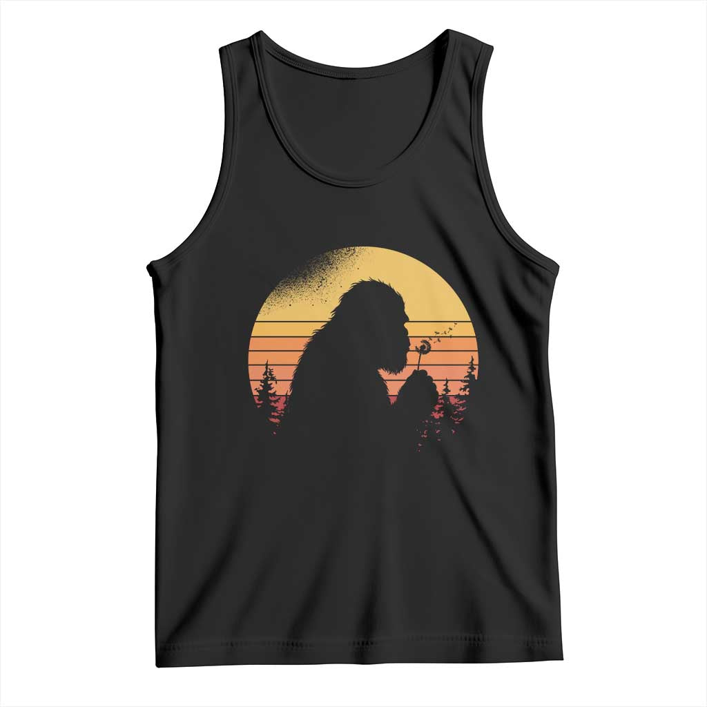 Bigfoot Blowing Dandelion Tank Top Retro Sunset Forest