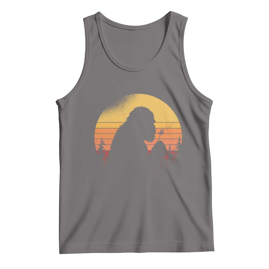 Bigfoot Blowing Dandelion Tank Top Retro Sunset Forest