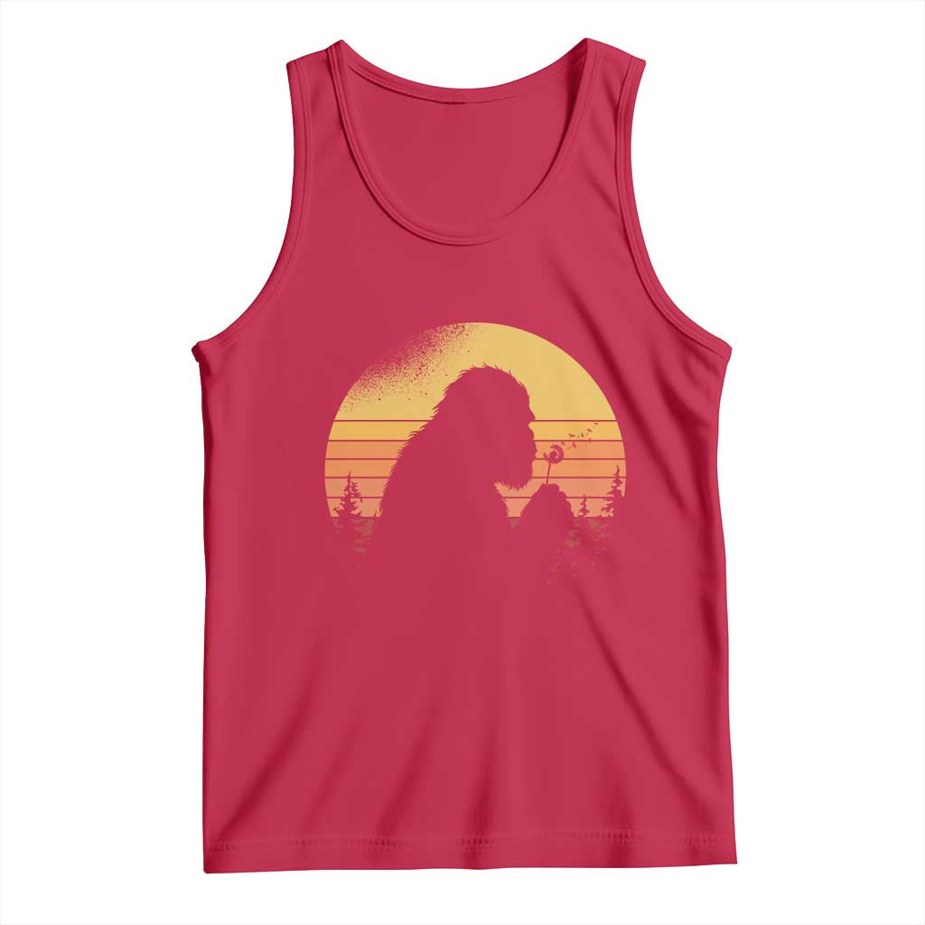 Bigfoot Blowing Dandelion Tank Top Retro Sunset Forest