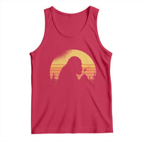 Bigfoot Blowing Dandelion Tank Top Retro Sunset Forest