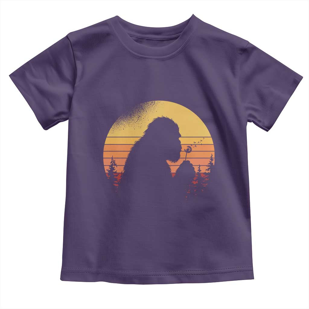 Bigfoot Blowing Dandelion Toddler T Shirt Retro Sunset Forest