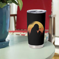 Bigfoot Blowing Dandelion Tumbler Cup Retro Sunset Forest