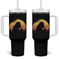 Bigfoot Blowing Dandelion Tumbler With Handle Retro Sunset Forest