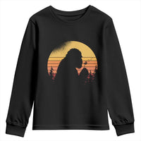 Bigfoot Blowing Dandelion Youth Sweatshirt Retro Sunset Forest
