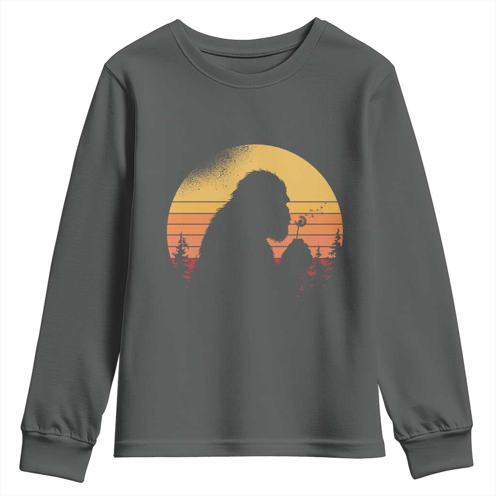 Bigfoot Blowing Dandelion Youth Sweatshirt Retro Sunset Forest
