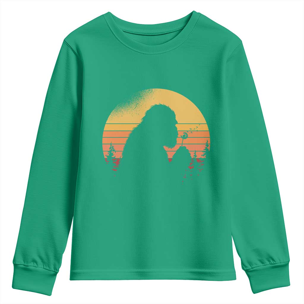 Bigfoot Blowing Dandelion Youth Sweatshirt Retro Sunset Forest