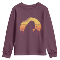 Bigfoot Blowing Dandelion Youth Sweatshirt Retro Sunset Forest