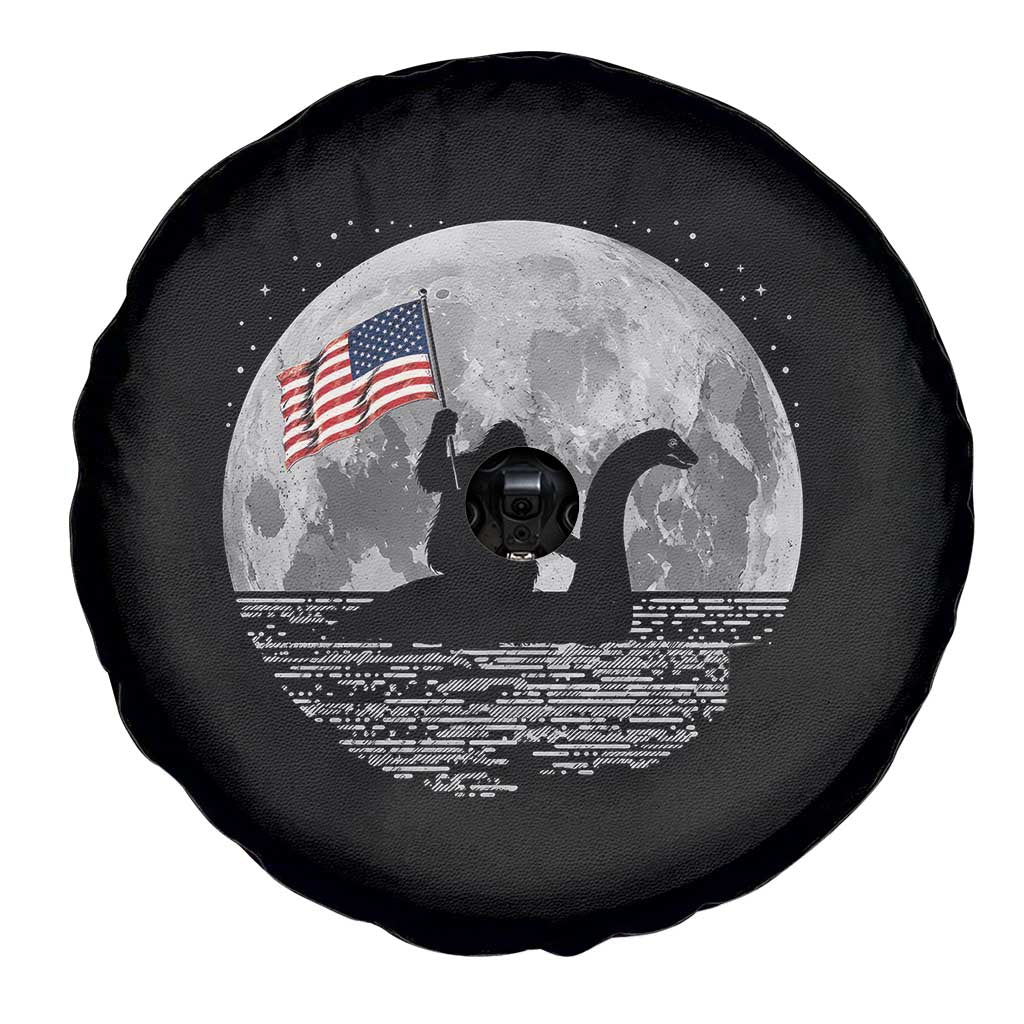 Bigfoot Loch Ness Monster 4th of July Spare Tire Cover Funny Cryptid Moon Night