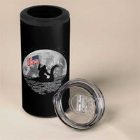 Bigfoot Loch Ness Monster 4th of July 4 in 1 Can Cooler Tumbler Funny Cryptid Moon Night