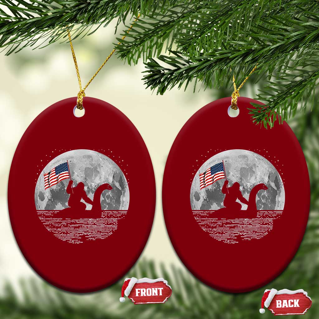 Bigfoot Loch Ness Monster 4th of July Ceramic Ornament Funny Cryptid Moon Night