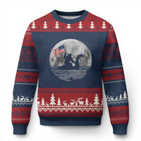Bigfoot Loch Ness Monster 4th of July Ugly Christmas Sweater Funny Cryptid Moon Night