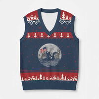 Bigfoot Loch Ness Monster 4th of July V-Neck Knit Sweater Vest Funny Cryptid Moon Night