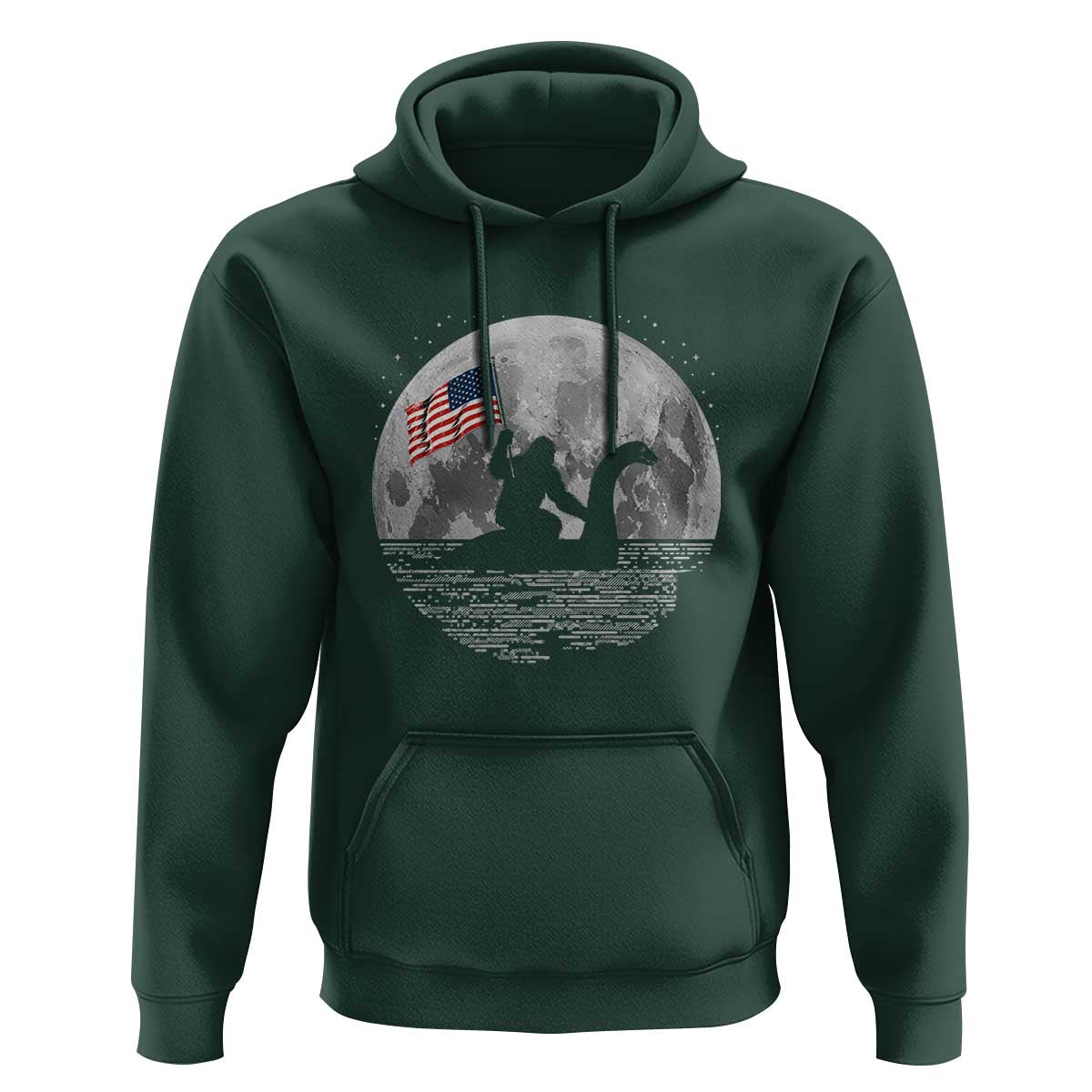 Bigfoot Loch Ness Monster 4th of July Hoodie Funny Cryptid Moon Night