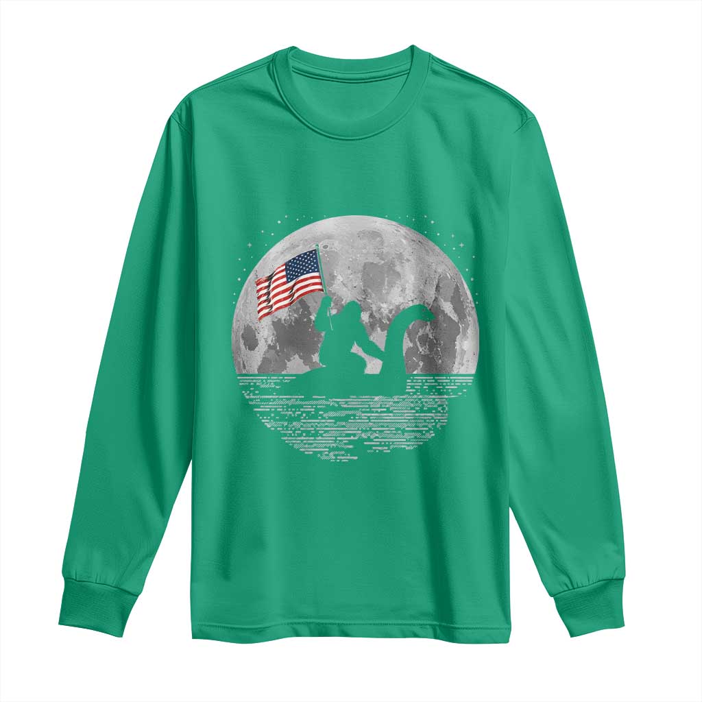 Bigfoot Loch Ness Monster 4th of July Long Sleeve Shirt Funny Cryptid Moon Night