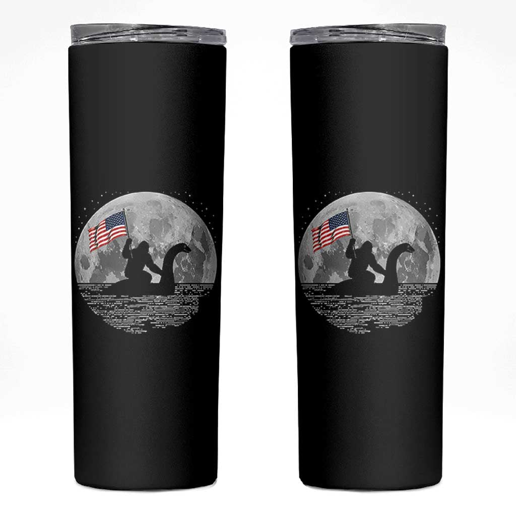 Bigfoot Loch Ness Monster 4th of July Skinny Tumbler Funny Cryptid Moon Night