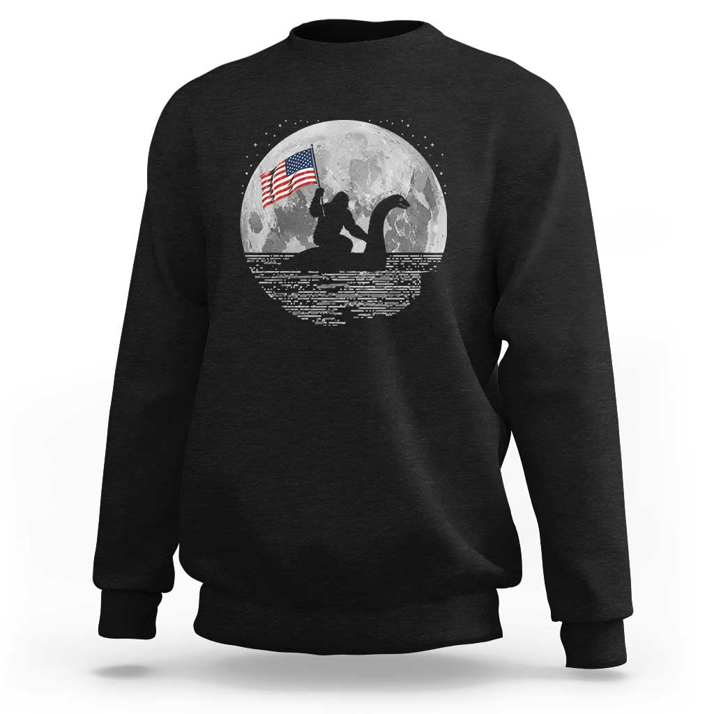 Bigfoot Loch Ness Monster 4th of July Sweatshirt Funny Cryptid Moon Night