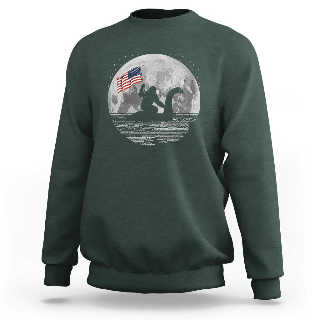 Bigfoot Loch Ness Monster 4th of July Sweatshirt Funny Cryptid Moon Night