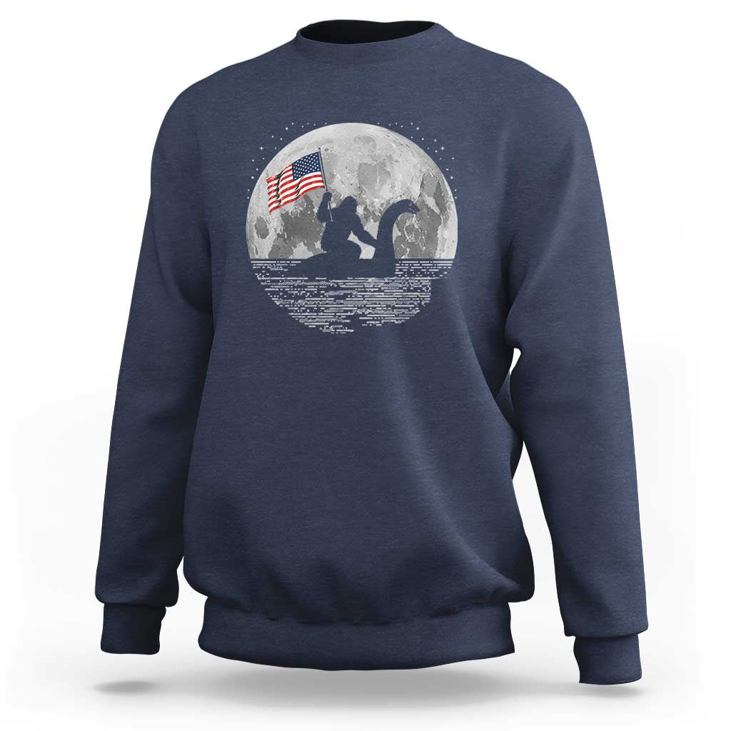 Bigfoot Loch Ness Monster 4th of July Sweatshirt Funny Cryptid Moon Night