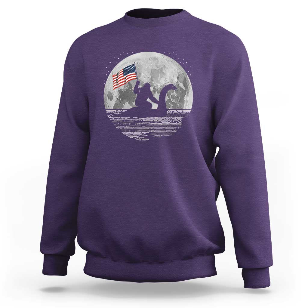 Bigfoot Loch Ness Monster 4th of July Sweatshirt Funny Cryptid Moon Night