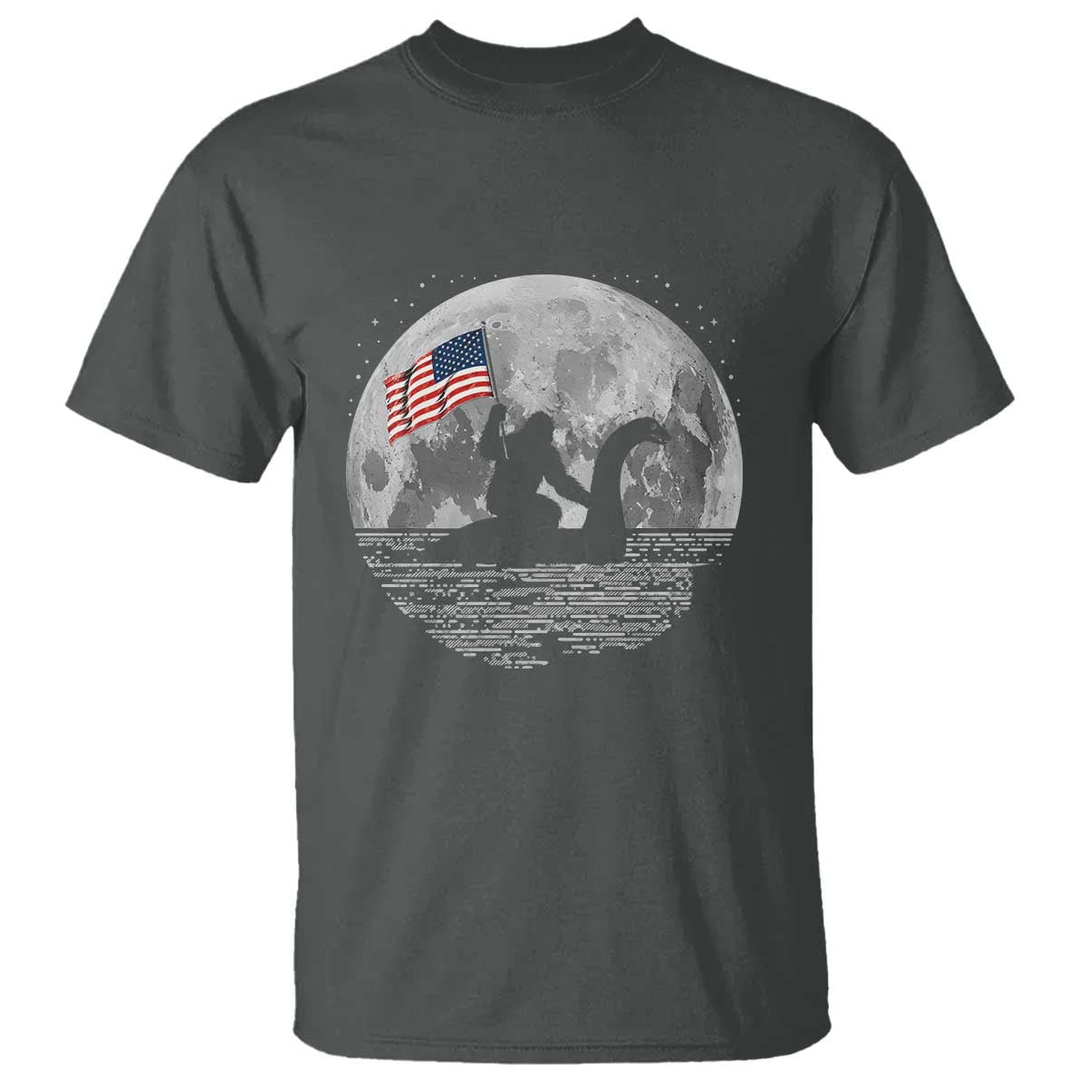 Bigfoot Loch Ness Monster 4th of July T Shirt Funny Cryptid Moon Night